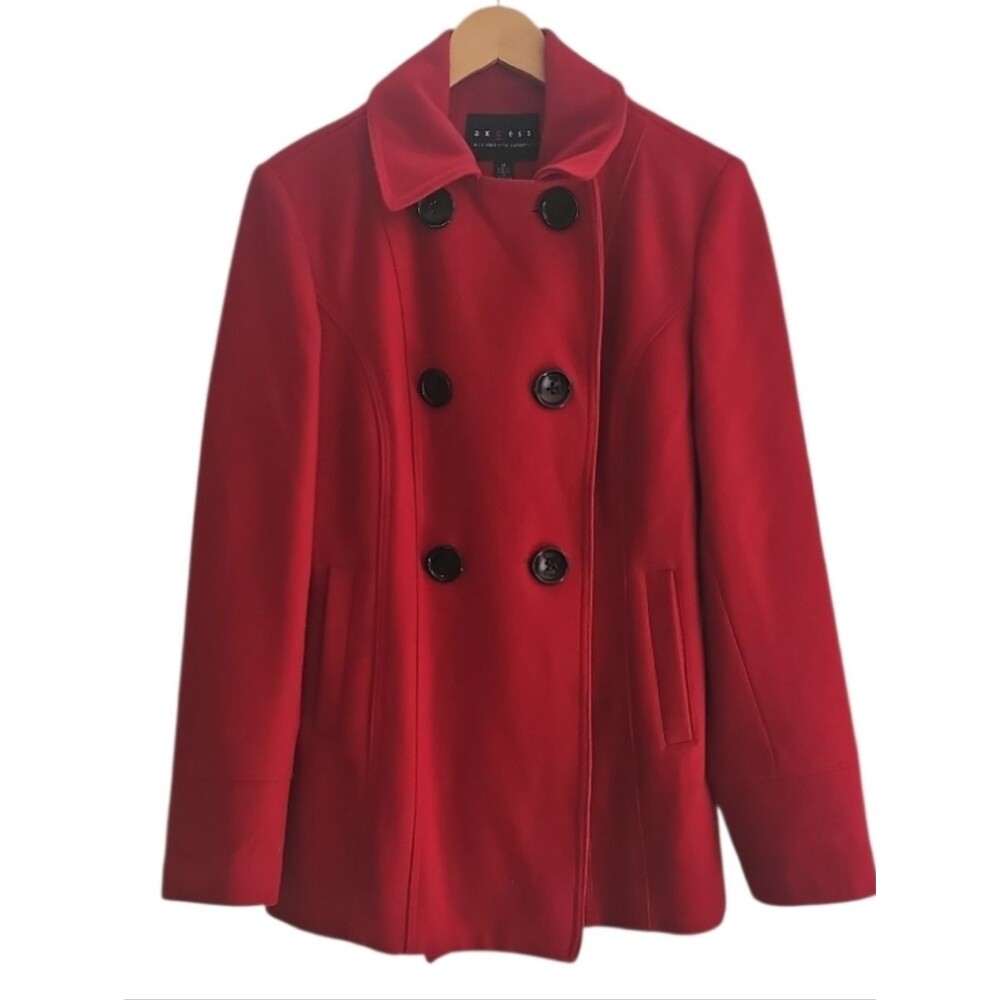Axcess Liz Claiborne Wool Blend Peacoat Women M Red Double Breasted Winter Coat